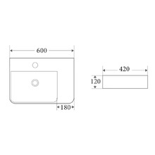 Vento 600mm Rectangular Ceramic Right Drainer Above Counter Basin
